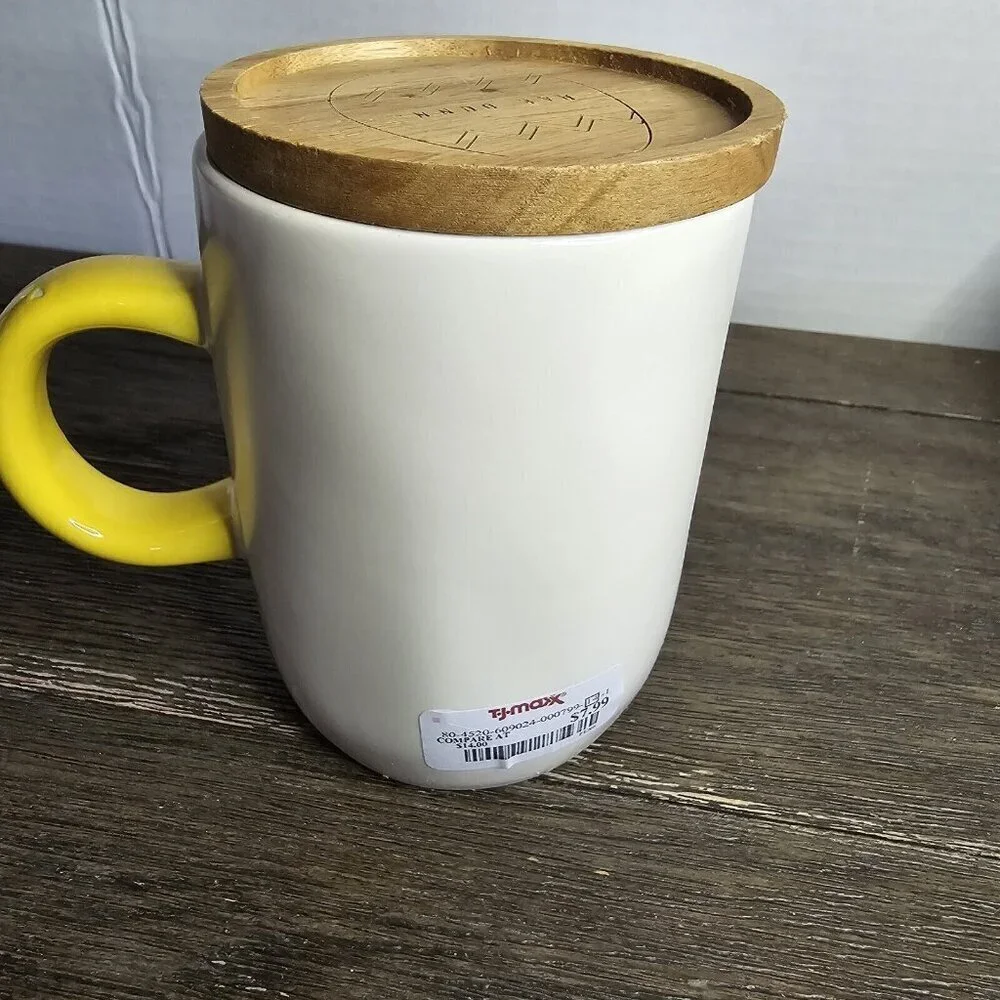 Rae Dunn Artisan Peep Peep Tall Easter Mug Gold Yellow Handle Wood Top 2021